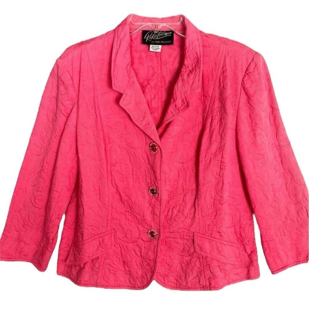 Rickie Freeman for Teri Jon Matelasse Jacket Women's Large Pink Summer Old Money